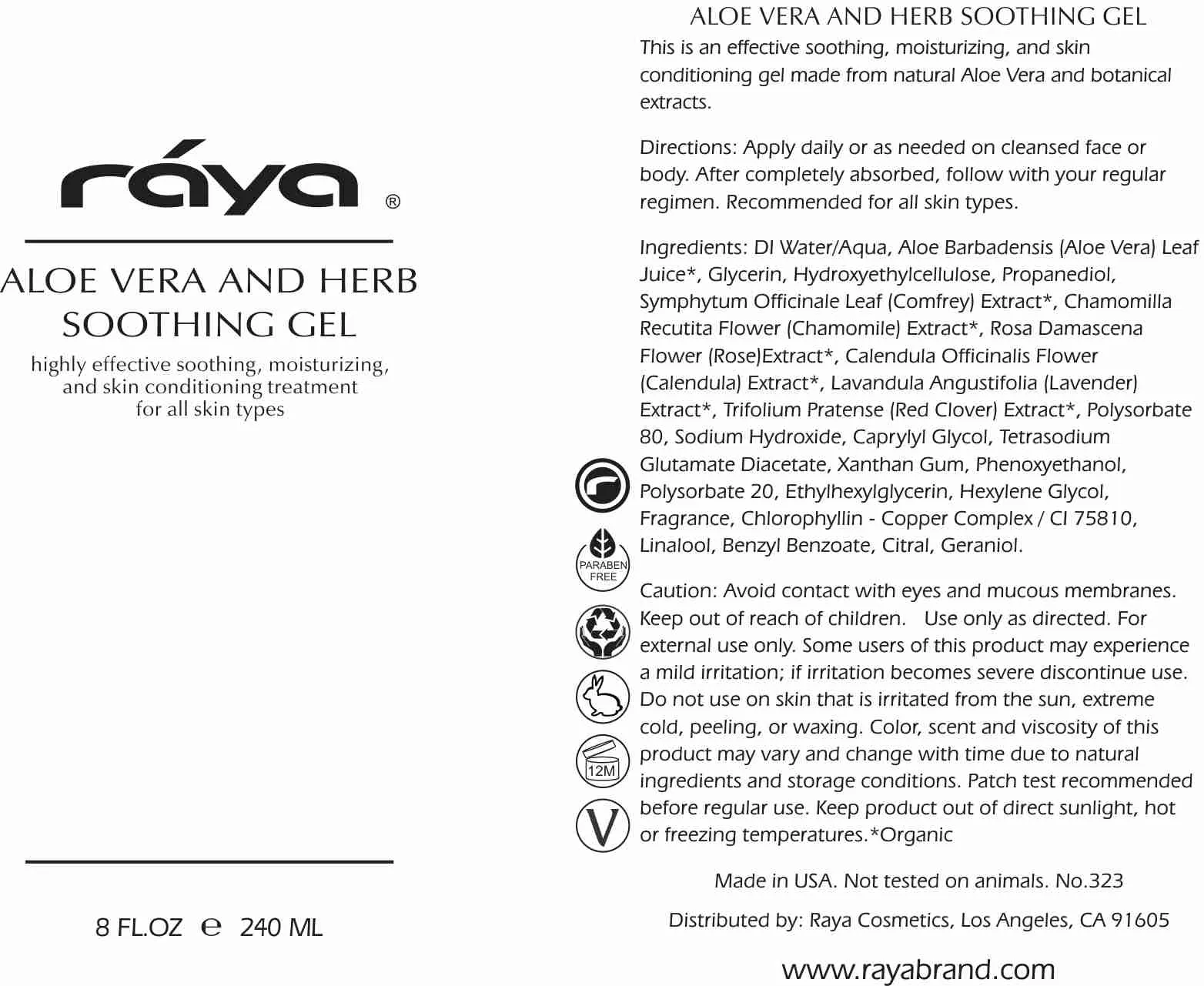 ALOE VERA AND HERBS SOOTHING GEL (323) RAYA SPA