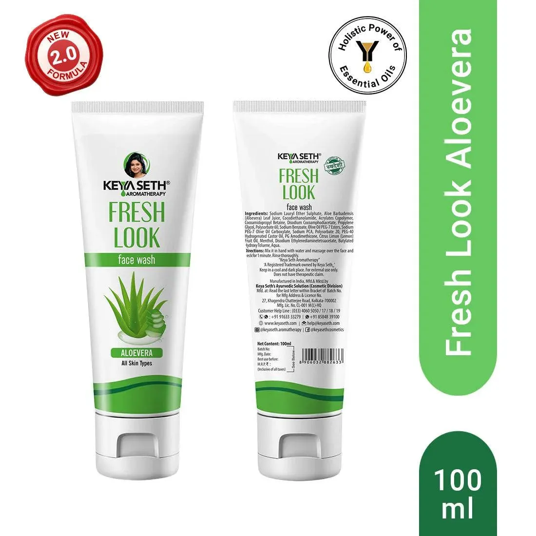 Fresh Look Aloe Vera Face Wash, with Lemon Essential Oil, Mild Hydrating, Moisturizing, Foaming, All Skin Types