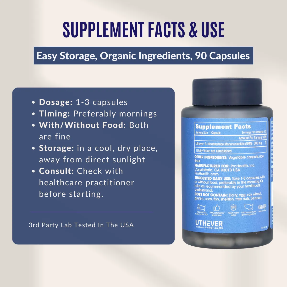 ProHealth Longevity, NMN Pro 300, Anti Aging, Improved Brain & Cognitive Function, 300 mg, 90 Capsules