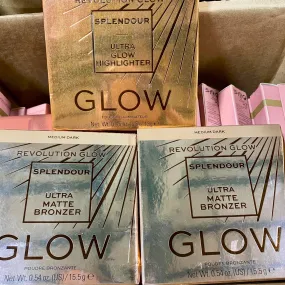 Revolution Glow Splendour Luminous Ultra Glow Highlighter 0.45 OZ and Medium Dark Ultra Matte Bronzer 0.54 OZ (30 Pcs Lot)