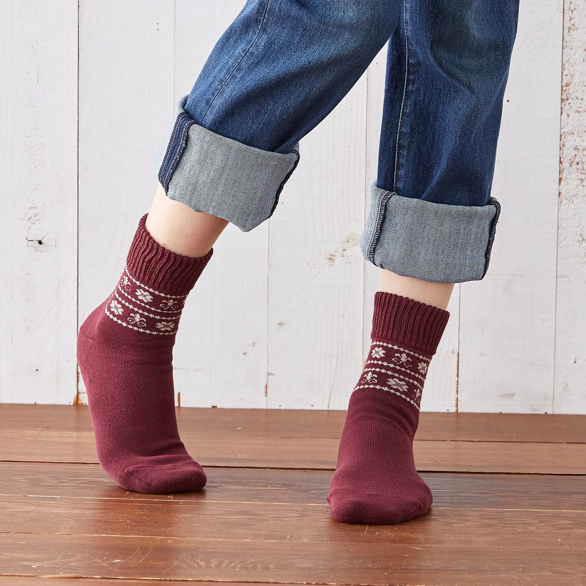 Smooth-heel socks double-layer wool blend [Nordic-themed] - 746