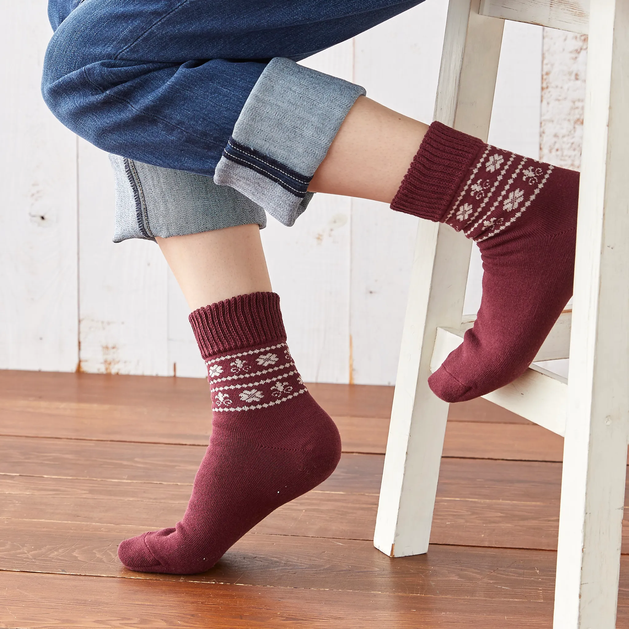 Smooth-heel socks double-layer wool blend [Nordic-themed] - 746