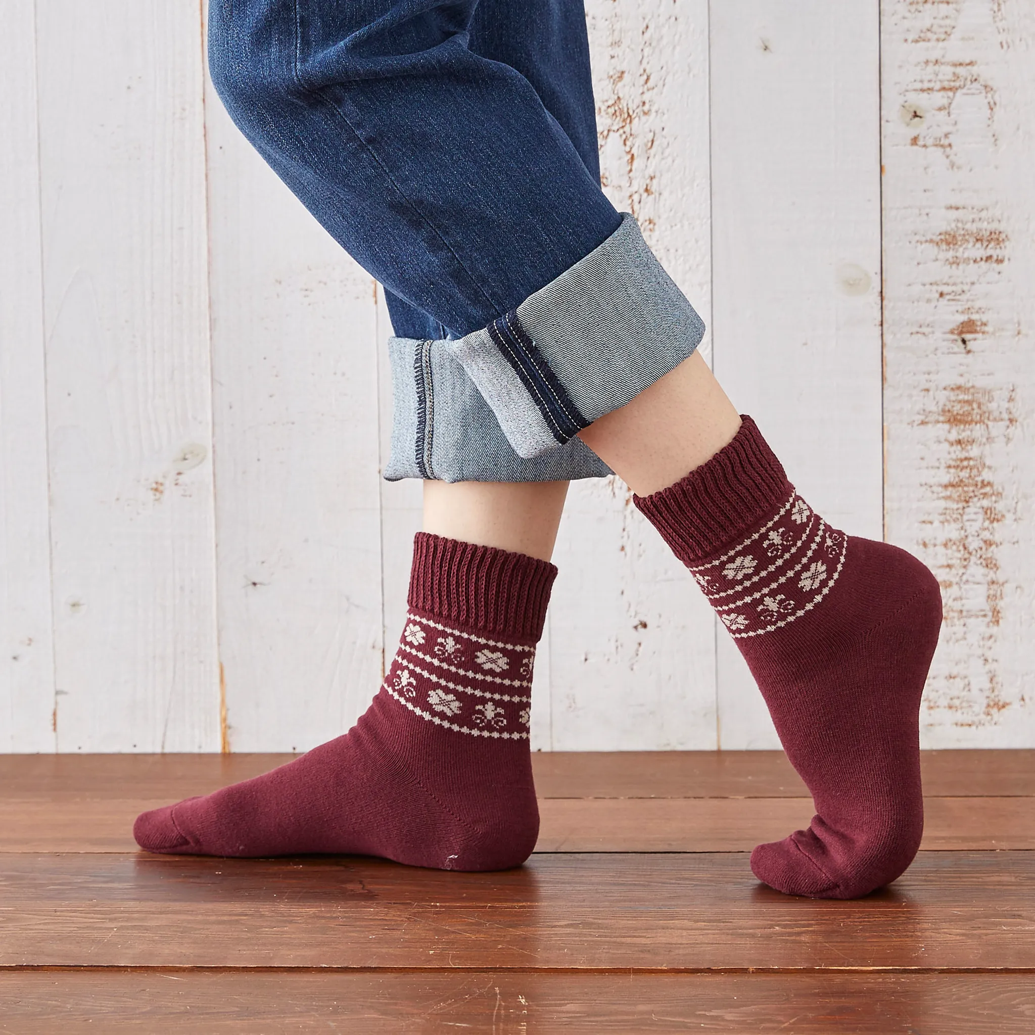 Smooth-heel socks double-layer wool blend [Nordic-themed] - 746